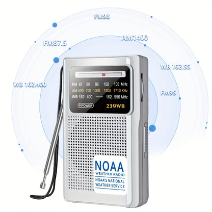 Portable AM/FM/NOAA Weather Radio with 2-AA Battery Power, Earphone Jack and Three Color Options