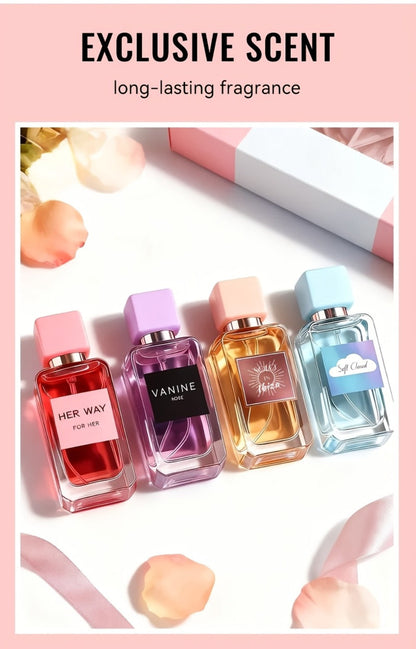 Perfume Gift Set for Women with Four 20ml Eau de Parfum Sprays, Floral Labels and Pink Display Box