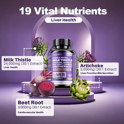 Dietary Supplement Milk Thistle, Turmeric and Dandelion Root Capsules, Source-Labeled 24,000mg Blend