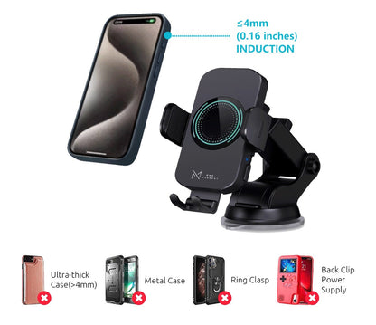 4-Color Wireless Car Charger Mount 15W Qi Auto-Clamping – Fast Wireless Charging Phone Holder for iPhone 17 16 15 14 13 12 11 Pro Max, Samsung Galaxy S24 S23 S22 S21 & All Qi Phones | Black Blue Red Gold