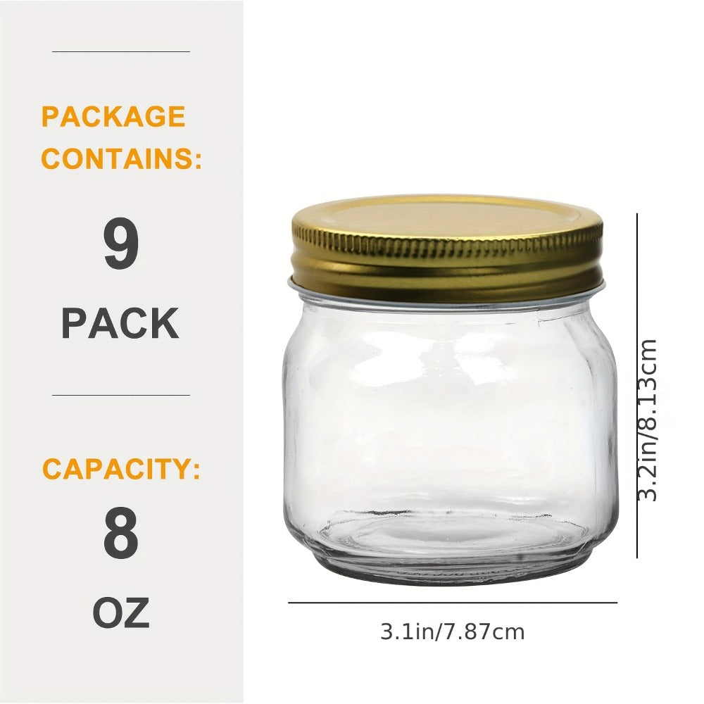 8 oz Glass Mason-Style Storage Jar Multipacks with 9, 18, 27 or 36 Jars and Four Lid Configurations