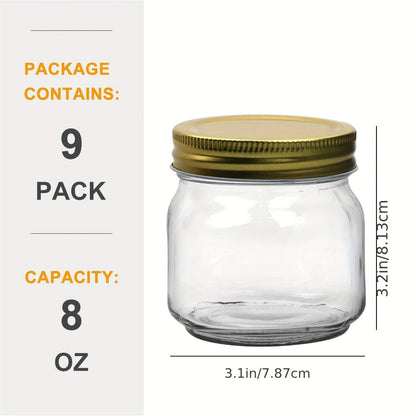 8 oz Glass Mason-Style Storage Jar Multipacks with 9, 18, 27 or 36 Jars and Four Lid Configurations