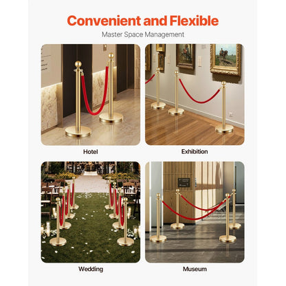 Stanchion Posts with Red Velvet Rope Set - Gold Crowd Control Barrier, for Home, Office and Event Organization