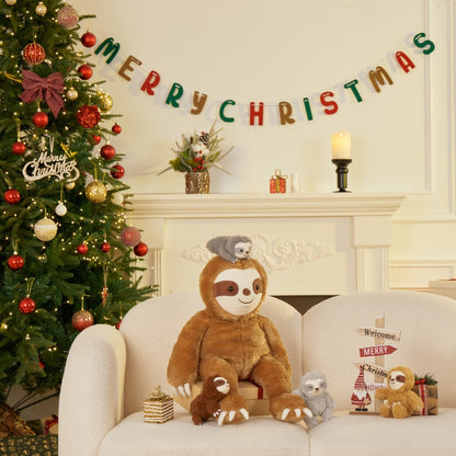 Stuffed Animal Sloth Five-Piece Set with One 22-Inch Large Sloth and Four Smaller Toys for Gifting