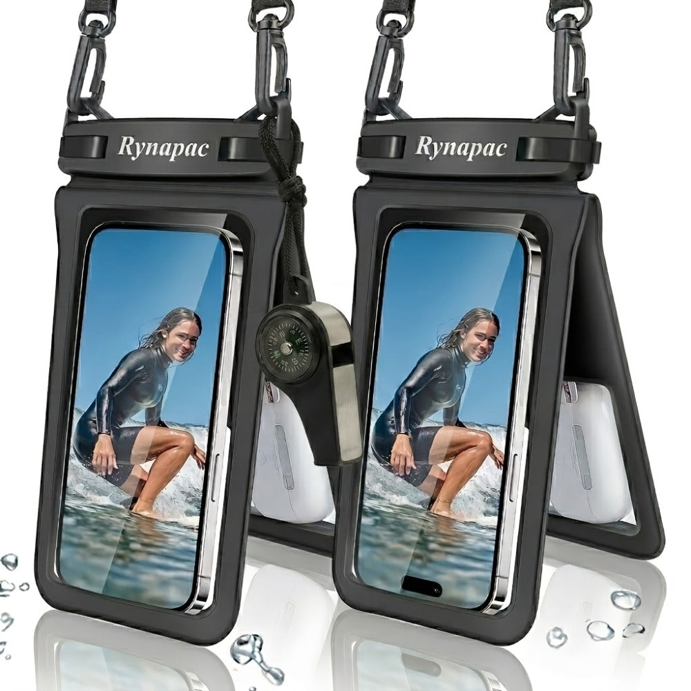 RYNAPC 2-Pack Waterproof Phone Pouch with Lanyard IPX8 Dry Bag for iPhone 16 15 14 Pro Max 6.7 Inch – Double-Layer Shockproof Sandproof Case for Swimming Boating Kayaking Beach