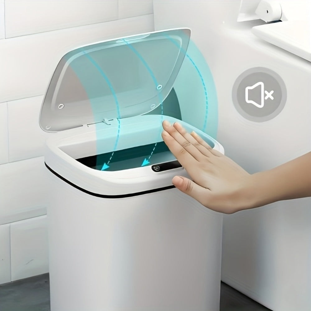 Motion-Activated Touchless Trash Can with Lid – Smart Sensor Waste Bin for Kitchen, Bathroom, Office & Home, Minimalist Rectangular Design, Battery Powered, 3-4 Gallon