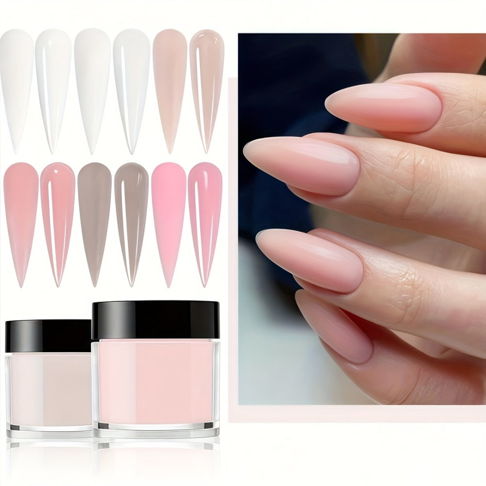 Six-Color Acrylic Nail Powder Set with Six 10g Jars in Light Nude, Pink and White Tones, Set 04