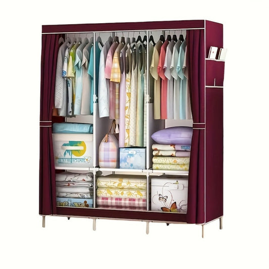 Portable Wardrobe Closet with Steel Frame & Non-Woven Shelves – Dustproof Clothes Storage Organizer, Visible Grid Sections, 67x17.7x50.4 Inch Bedroom Wardrobe for Shoes, Clothes & Accessories