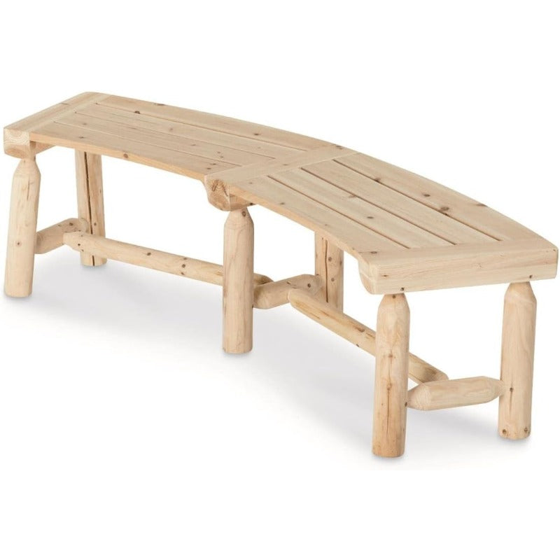 Curved Backless Softwood Outdoor Bench with Slatted Log-Style Seat in Brown or Natural-Look Finish