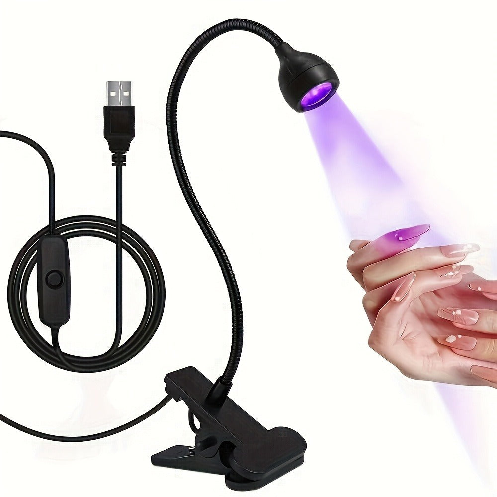 365nm-Labeled UV LED Nail Lamp with Clip Mount, Flexible Gooseneck, USB Cable and Black or White Finish
