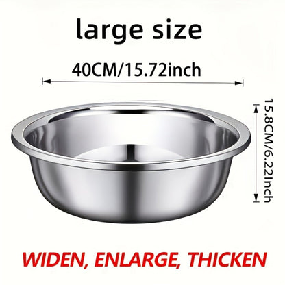 Large Stainless Steel Mixing Bowl, 304 Salad & Wash Basin, Hammer Finish, Base, Rounded Edges, Kitchen