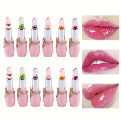 Flower Jelly Lipstick 12 Pack Color Changing pH Reactive Moisturizing Tinted Lip Balm Set Long-Lasting Personalized Shade Lip Care for Women Girls Daily Use