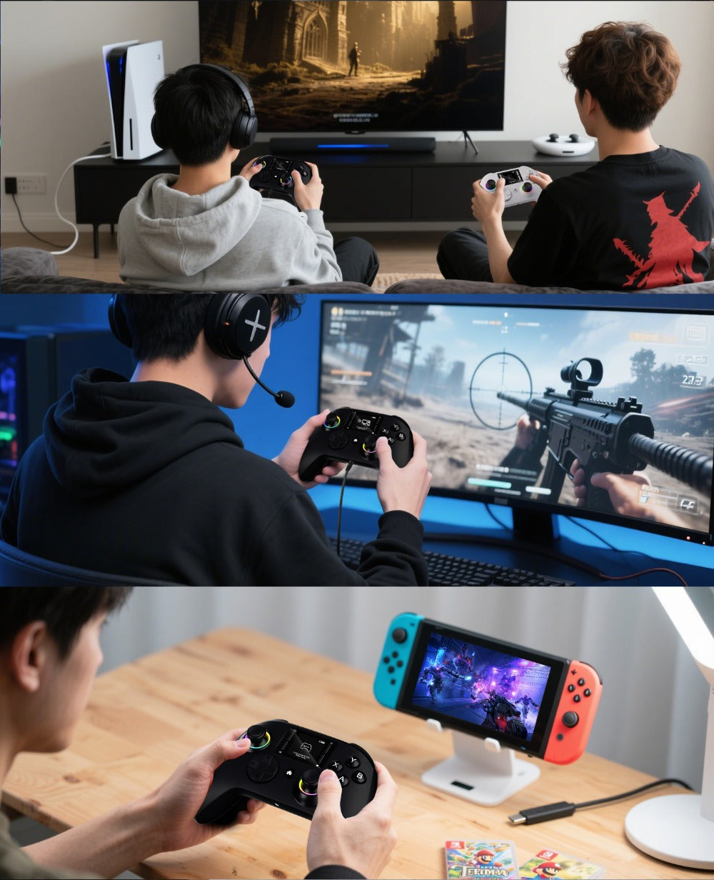 Wireless Gaming Controller Touchscreen PC PS4 Switch Android iOS - 4 Programmable Buttons Rapid Fire 6-Axis Gyroscope Dual Vibration RGB Lighting Bluetooth Gamepad for All Platforms