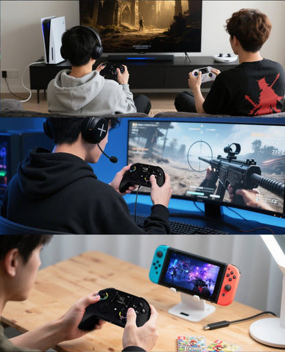 Wireless Gaming Controller Touchscreen PC PS4 Switch Android iOS - 4 Programmable Buttons Rapid Fire 6-Axis Gyroscope Dual Vibration RGB Lighting Bluetooth Gamepad for All Platforms