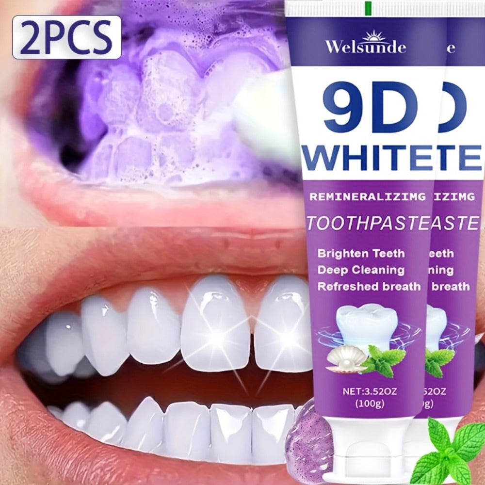 Purple Toothpaste 2pcs Hydroxyapatite Whitening Deep Cleaning European Formula Mint Flavor Fresh Breath Gentle on Gums Travel Size 100g Oral Care Gift for Women Men Sensitive Teeth