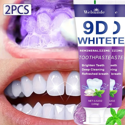 Purple Toothpaste 2pcs Hydroxyapatite Whitening Deep Cleaning European Formula Mint Flavor Fresh Breath Gentle on Gums Travel Size 100g Oral Care Gift for Women Men Sensitive Teeth
