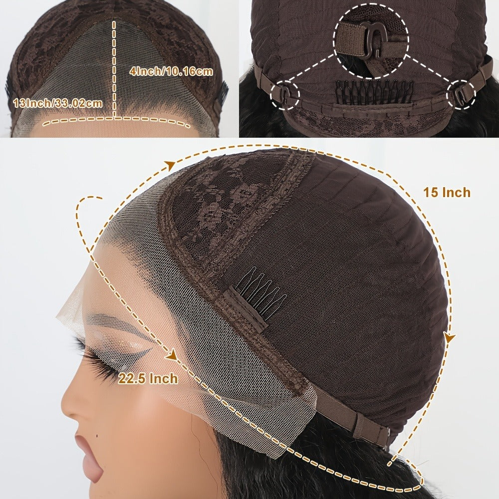 Synthetic Wig 26-Inch Black Kinky-Straight Yaki with HD Lace Front, Glueless Cap and 160°C Fiber