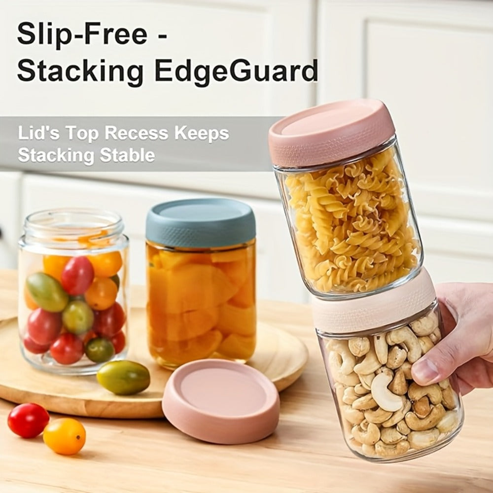 Wide Mouth Mason Jar Set, Six 16oz Glass Containers with Lids and Optional Protective Silicone Sleeves