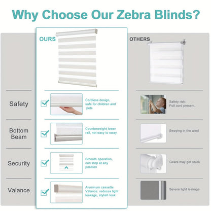 Cordless Zebra Roller Shade with Valance – Day Night Window Blind, Light Filtering Dual Layer Window Treatment Mesh Opaque Fabric