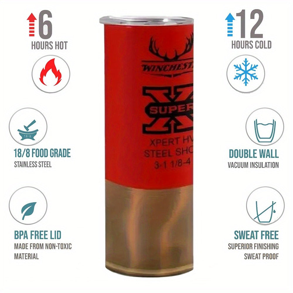 Hunting Tumbler 20oz Antler Bullet Graphic Stainless Steel Insulated Cup with Lid & Straw Travel Coffee Mug Hot Cold Drinks Gift for Men Birthday Father's Day