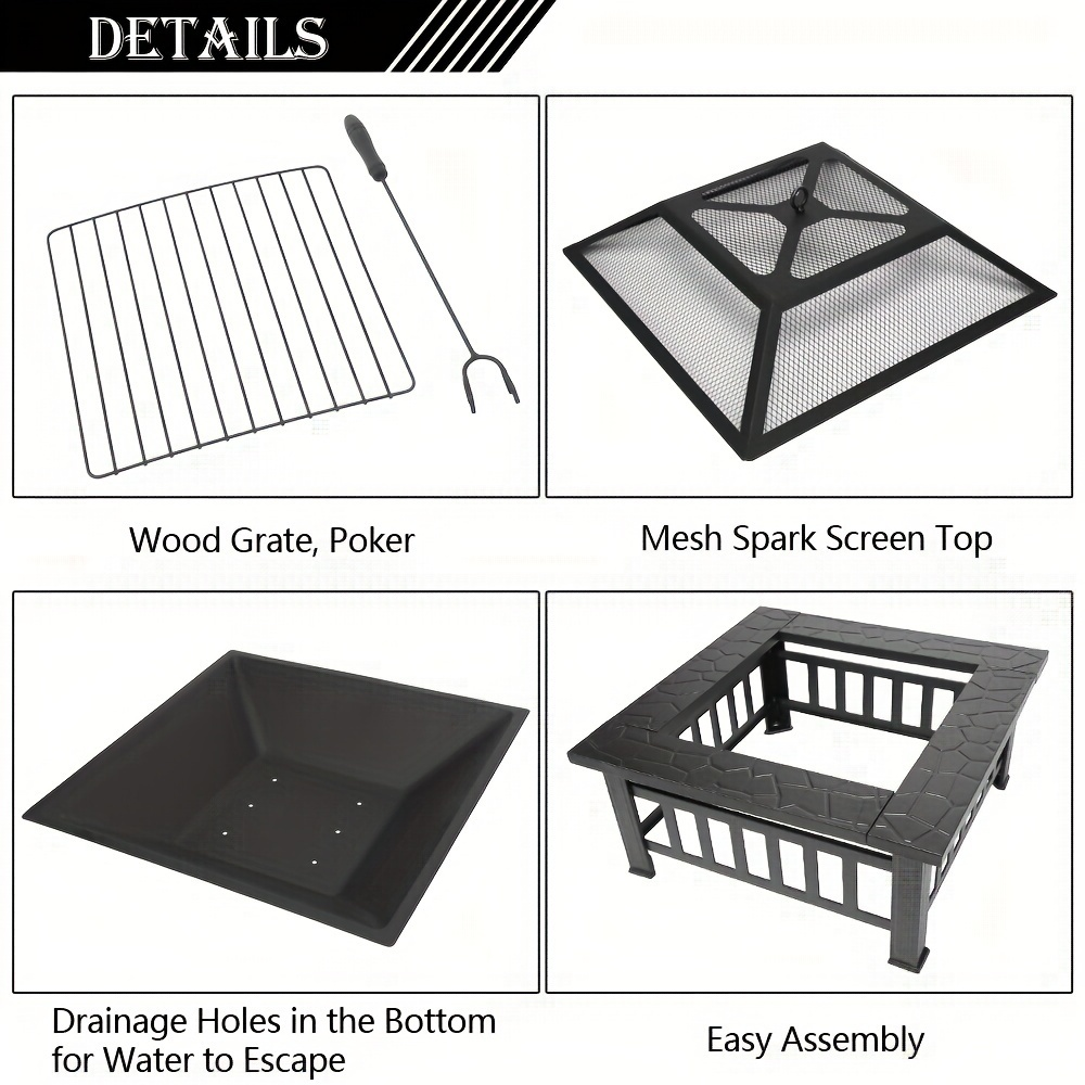 Wood Burning Fire Pit Portable Outdoor Metal Bowl Fire Pit for Backyard BBQ Camping Patio Parties Black