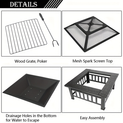 Wood Burning Fire Pit Portable Outdoor Metal Bowl Fire Pit for Backyard BBQ Camping Patio Parties Black