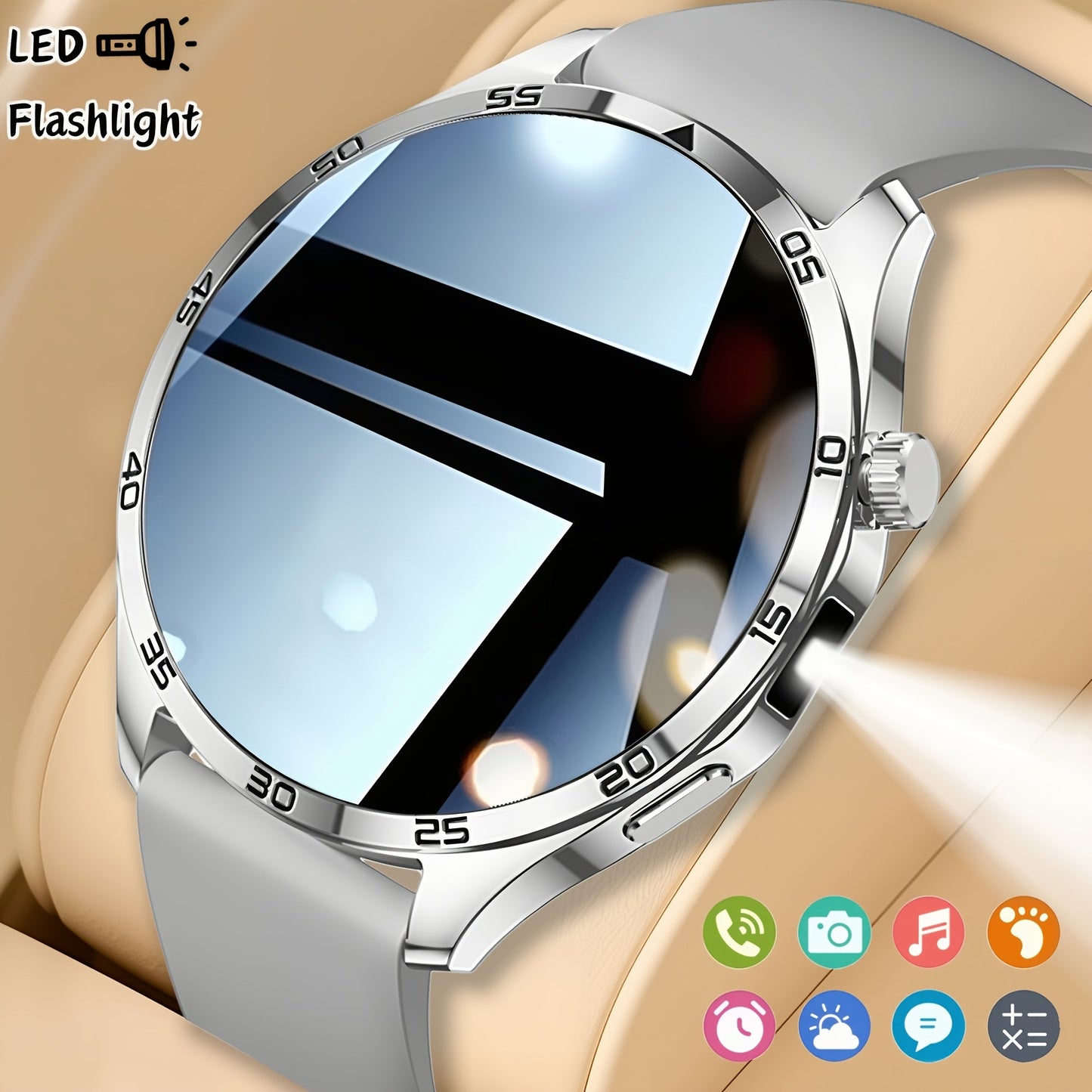 Smart Watch Round Display with Wireless Calling, LED Flashlight, Remote Camera Control and Two Colors