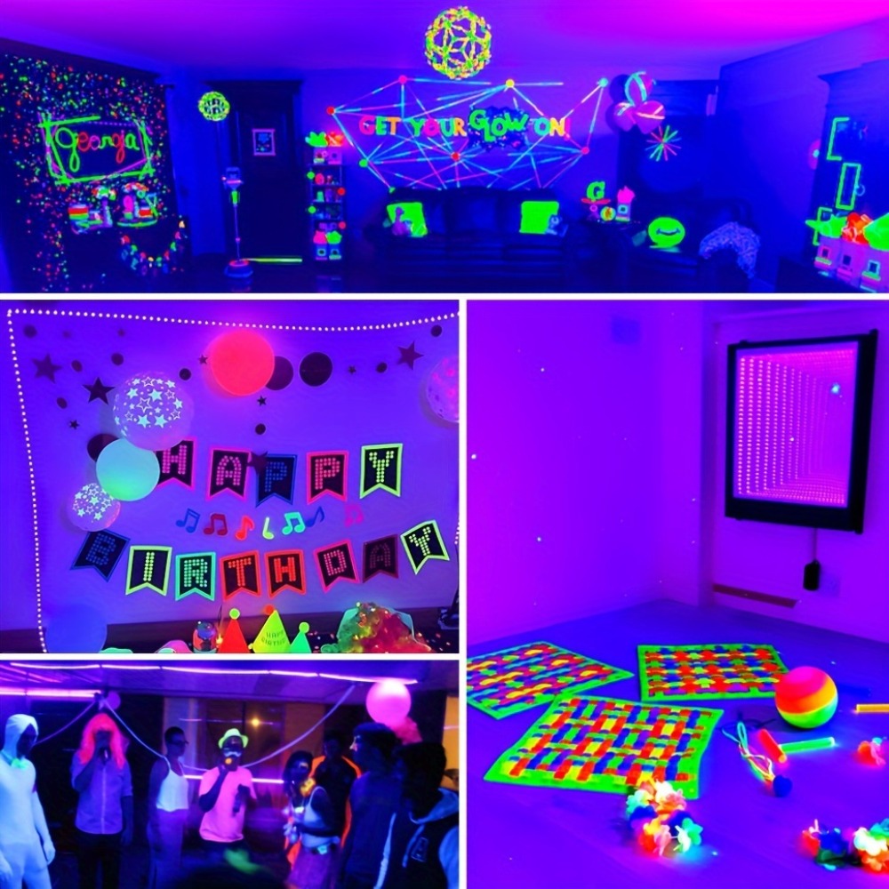 UV Black Light Bars & Strips 8-Piece Set – 385-400nm USB Powered 5V LED Blacklight for Glow Party, Halloween, Neon Party, Body Paint & Fluorescent Art (4x32cm + 4x250cm)