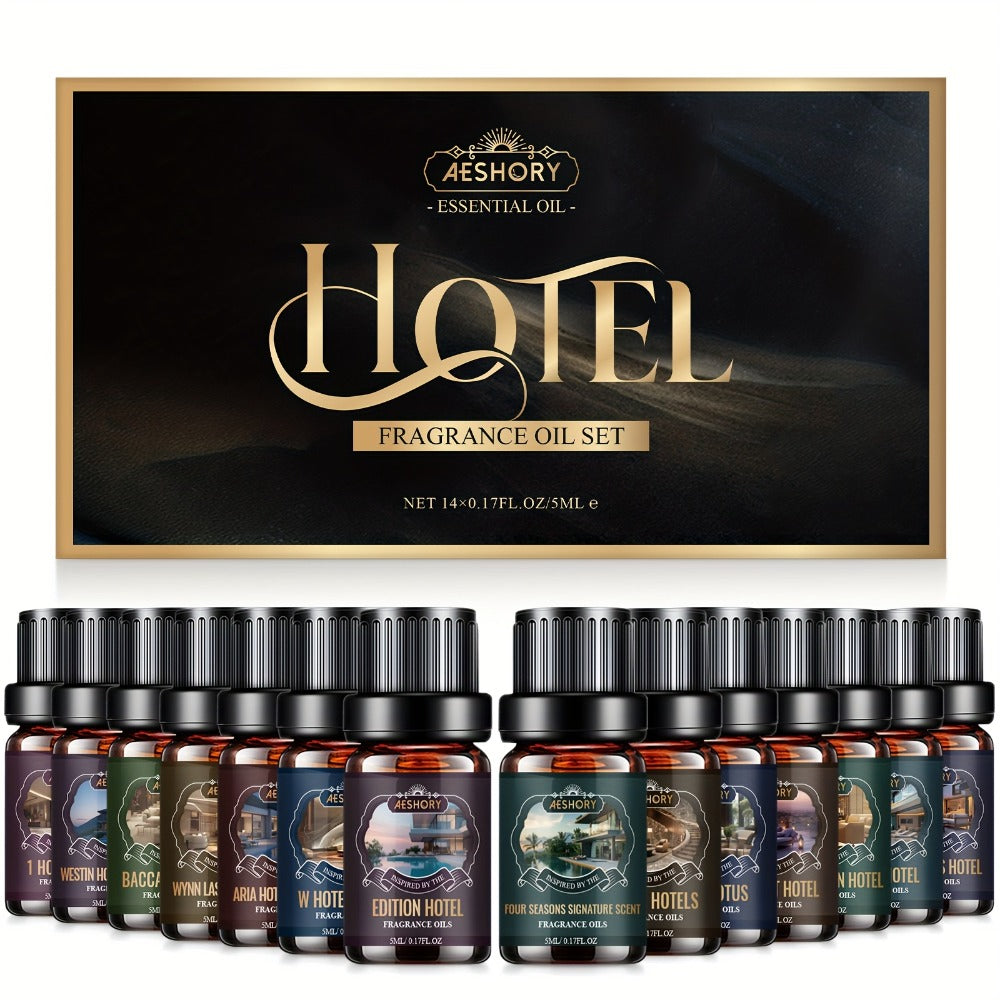Aeshory Hotel Collection Fragrance Oil Set with 14 Assorted 5ml Bottles in a Presentation Gift Box