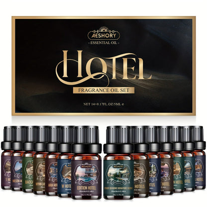Aeshory Hotel Collection Fragrance Oil Set with 14 Assorted 5ml Bottles in a Presentation Gift Box