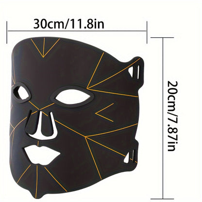 LED Face Mask 7 Color Light Therapy Photon Skin Rejuvenation Mask Portable Silicone Beauty Device USB Rechargeable Anti-Aging Acne Wrinkle Treatment for Women Men Black White