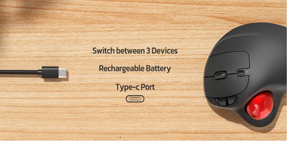 Wireless Trackball Mouse Rechargeable Ergonomic Thumb Control 3 Device Connection 2.4G USB Receiver Bluetooth 4 DPI Settings Precise Smooth Tracking Compatible with PC Laptop Mac Windows