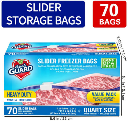 Storage Bags Fresh Guard Slider Freezer Bags in Quart, Gallon and 2.5-Gallon Sizes with 22- to 150-Count Options