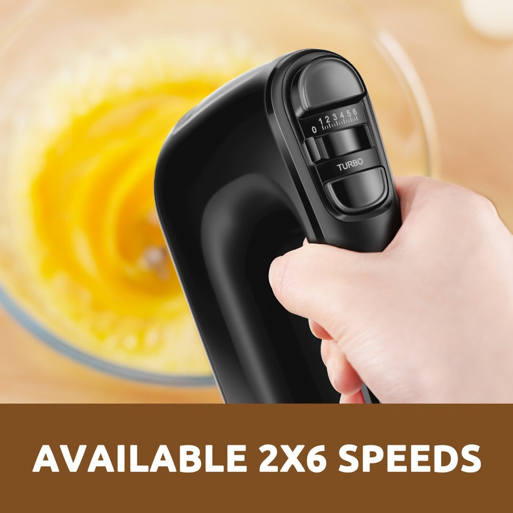 Six-Speed Electric Hand Mixer, 250 W with Five Stainless Steel Attachments and Storage Case in Three Colors