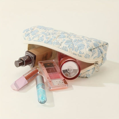 Three-Piece Floral Makeup Bag Set with Carry Handle, Gold-Color Zippers and Four Image-Bound Pattern Options