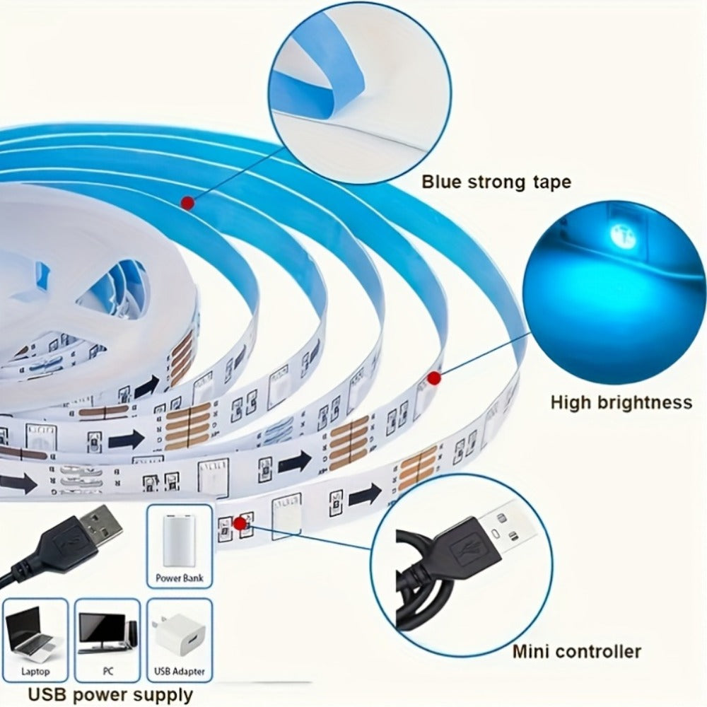 16.4ft USB-Powered RGB LED Strip Light Kit with Music Mode, 20-Key IR Remote and Indoor Setup Format