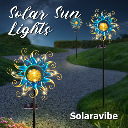 Solar Garden Lights Blue Sun-Shaped LED Stake, IPX4 Rated with Separate Solar Panel for Path Decor