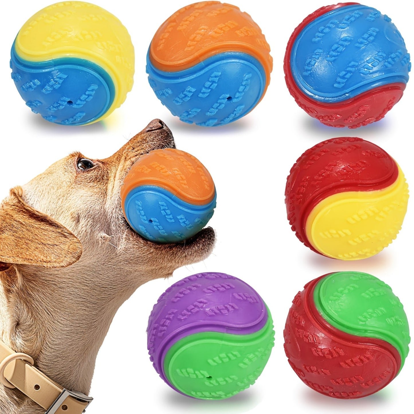 Dog Toy 6-Pack Squeaky High-Bounce Rubber Balls, 2.5-Inch Size and Standard Launcher Compatibility
