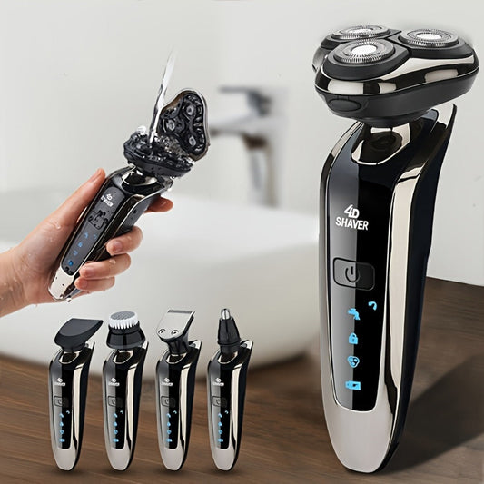 3D Rotary Shaver for Men 5-in-1 Rechargeable Electric Razor Beard Trimmer Nose Hair Trimmer Facial Cleaning Brush Grooming Kit Gift for Dad Husband Boyfriend