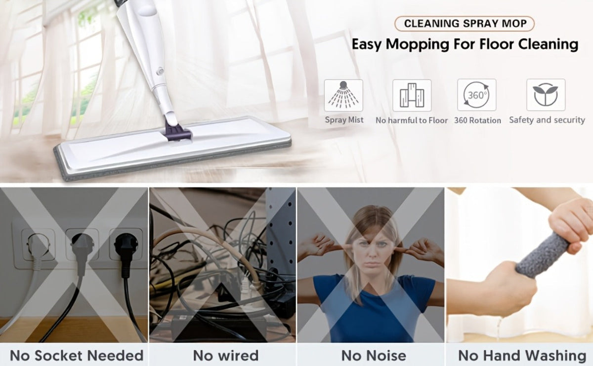 Spray Mop with 3 Microfiber Carbon Fiber Pads Water Spraying Flat Mop Wet Dry Dual Use Floor for Entryways, Bedrooms and Living Spaces