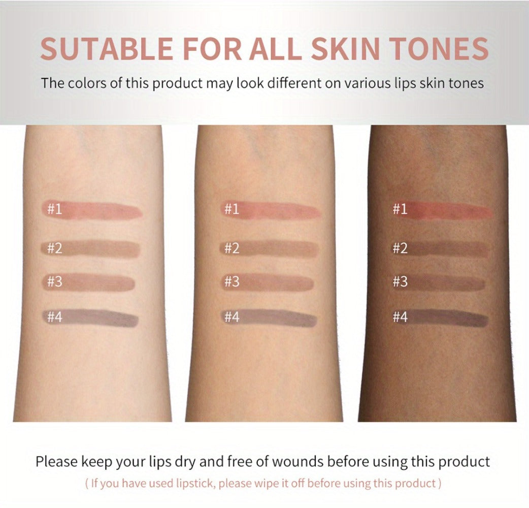 Four-Color Two-in-One Lip Stain Pen Set with Liner Tip and Matte Finish for Daily Makeup Looks