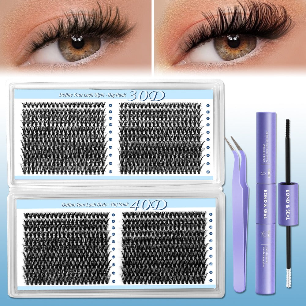 800-Piece 30D and 40D Lash Cluster Kit with Mixed 8–16mm Lengths, Bond-Seal Tube and Tweezers