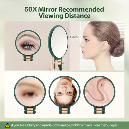 Makeup Mirror Dual-Sided 1X and 50X Handheld Round Compact with Folding 360° Handle in Black or White