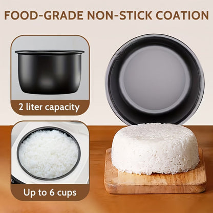 Rice Cooker 2L 4 Cups 10-in-1 Mini Multifunctional Compact Electric Rice Cooker for Rice Soup Stew Oatmeal Cake Steamed Vegetables Perfect for Small Kitchen Dorm Apartment