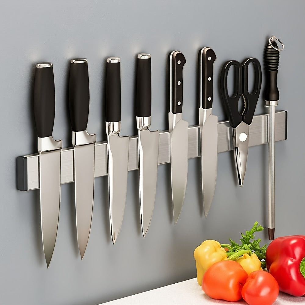 Magnetic Knife Holder Wall Mounted – Stainless Steel Punch-Free Knife Strip Rack for Kitchen, Holds Chef Knife Santoku Bread Knife, No-Drill Knife Bar for Home Restaurant Kitchen Organization