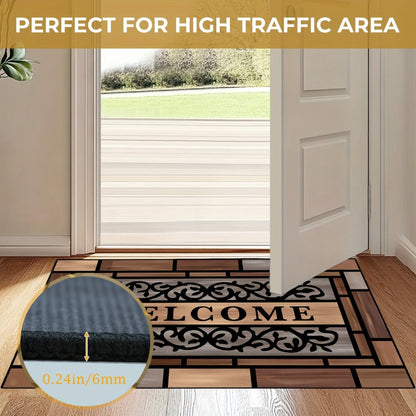 Welcome Doormat Wood Pattern - Non-Slip Entrance Mat with Polypropylene Backing | Indoor Outdoor Floor Mat for Front Door, Entryway & Home Decor | Durable Anti-Slip Door Rug in 2 Sizes