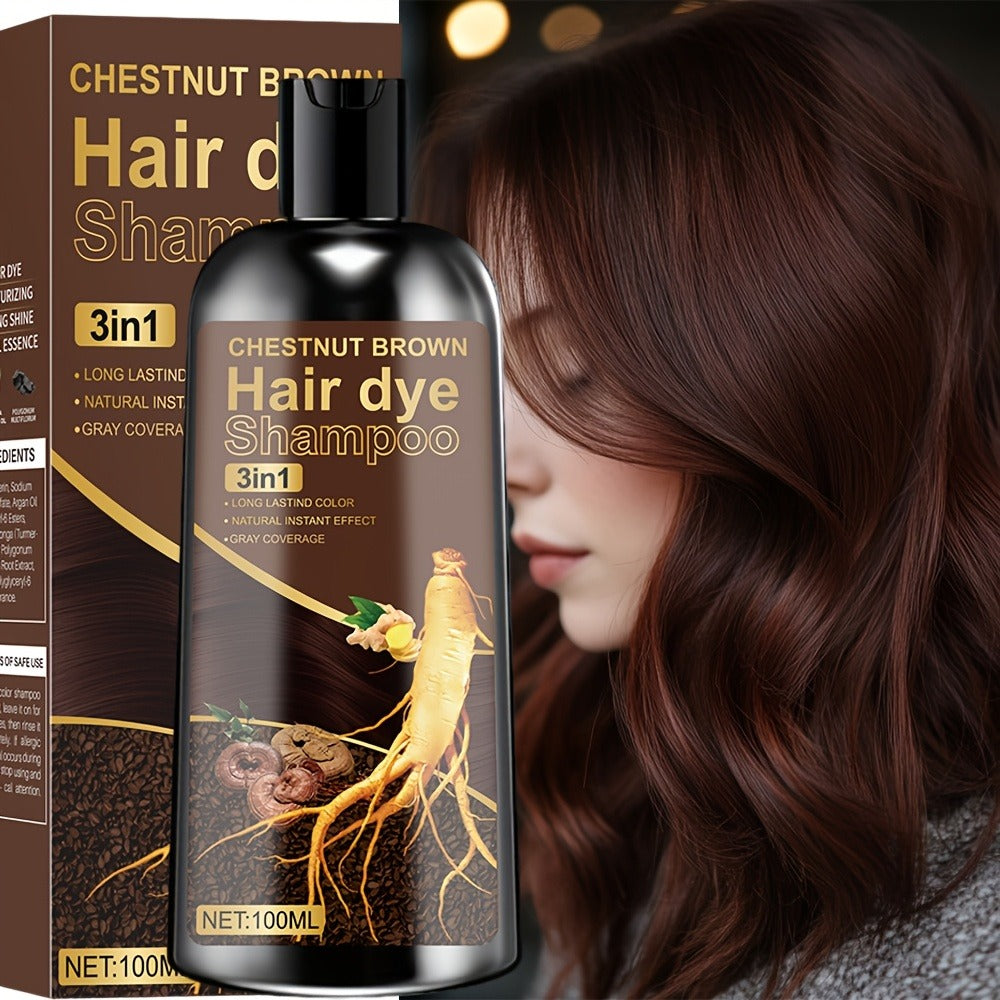 Plant Extract Hair Coloring Shampoo 100ml 3.38oz | Deep Moisturizing Scalp-Safe Gray & White Hair Coverage | Long-Lasting Botanical Color | Black Brown Chestnut Brown for Men & Women