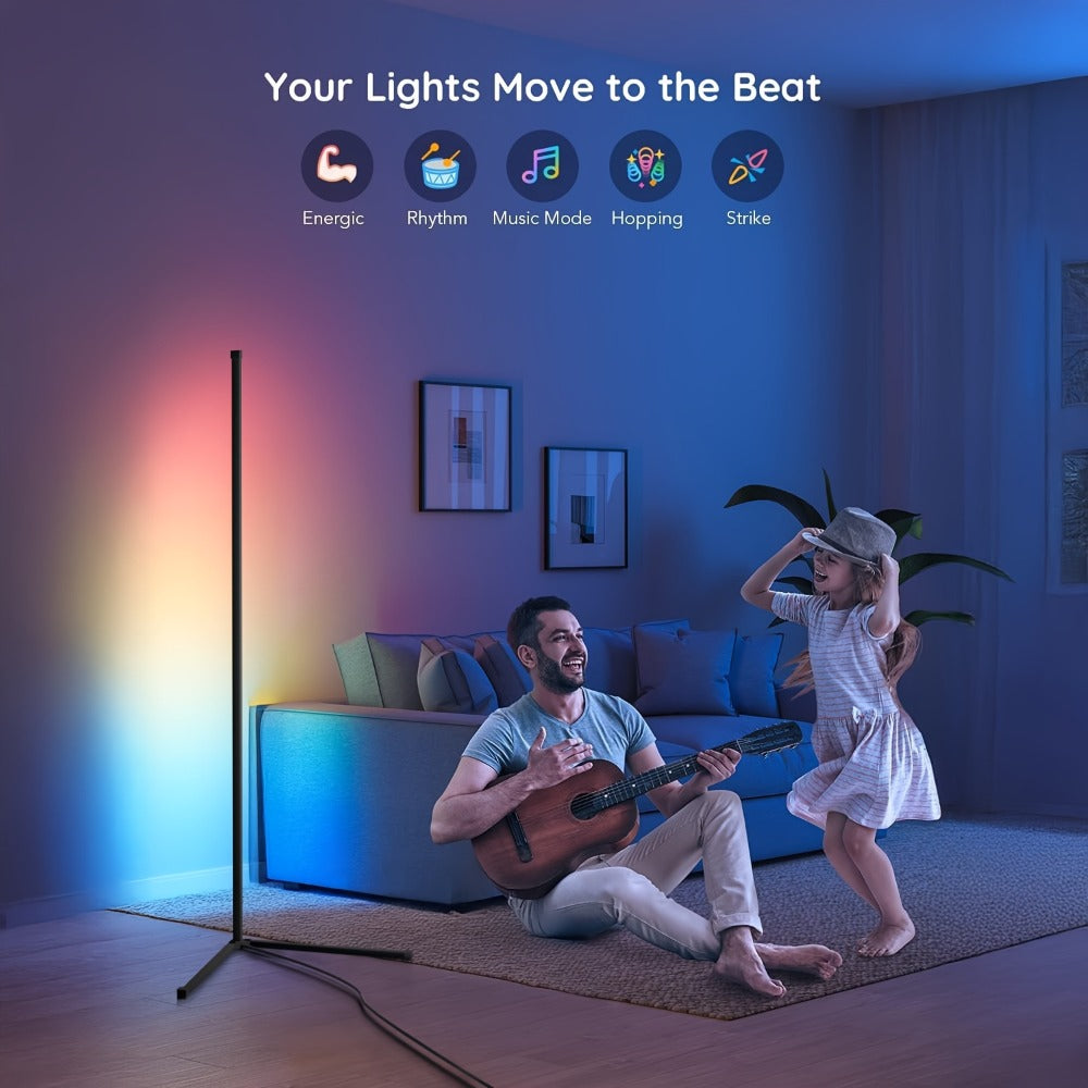 56-Inch RGB Corner Floor Lamp in One- or Two-Piece Options with Remote, App and Button Controls