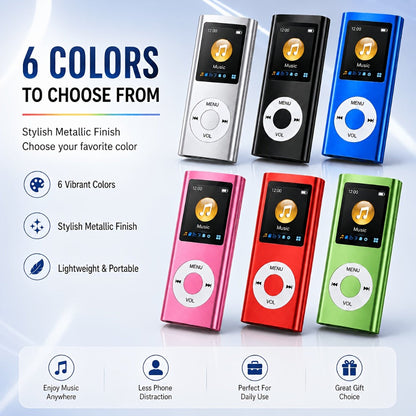 Aluminum Alloy MP3 Player 64GB with Earphone & Charging Cable, Slim 1.8 Inch LCD Portable Music Player, 200mAh Rechargeable Battery, Supports MP3 WMA FLAC APE, TF Micro SD Card Up to 64GB (Card Not Included)