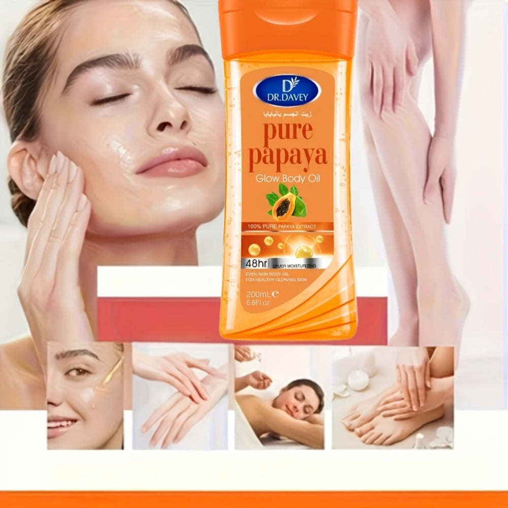 Papaya Glow Body Oil, Two-Piece Set of 200ml Flip-Top Bottles with Coordinated Orange Labels